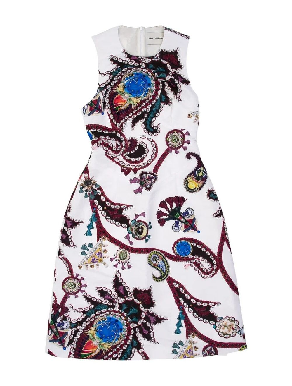 💎 Mary Katrantzou White Jewelry Print Sleeveless Dress Runway Pre-Fall 2016